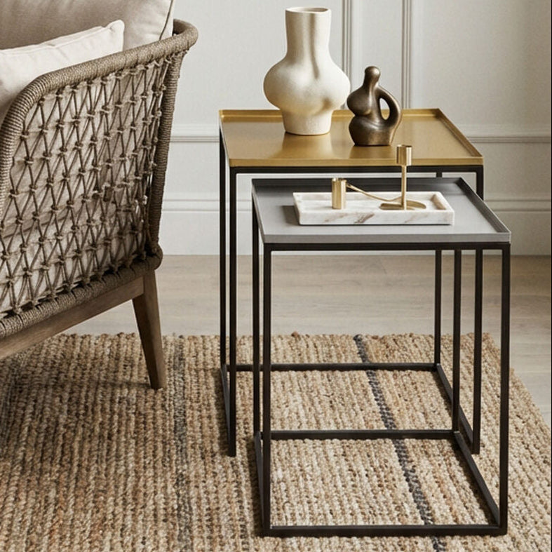 Orsina Rabia Nesting Side Tables | Set of 2 Gold and Silver Metal Tops
