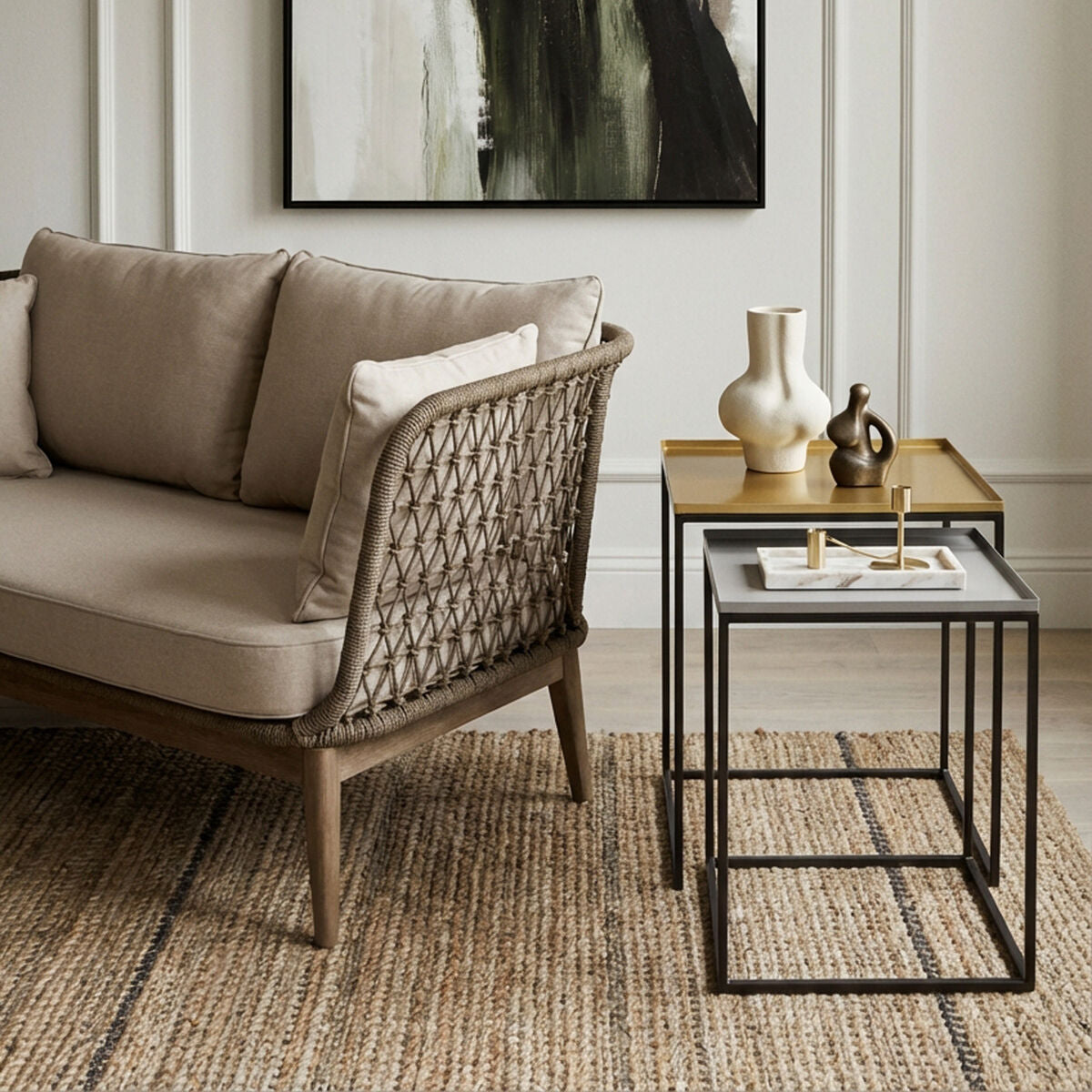 Orsina Rabia Nesting Side Tables | Set of 2 Gold and Silver Metal Tops