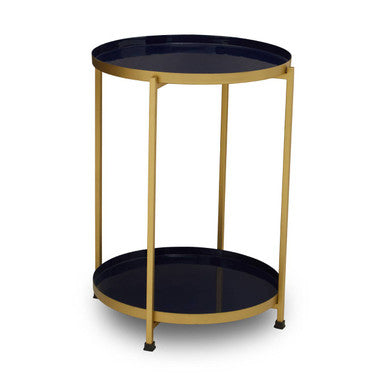 Orsina Rabia Blue Enamel Two-Tier Side Table | Brass Finish Metal