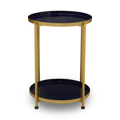 Orsina Rabia Blue Enamel Two-Tier Side Table | Brass Finish Metal