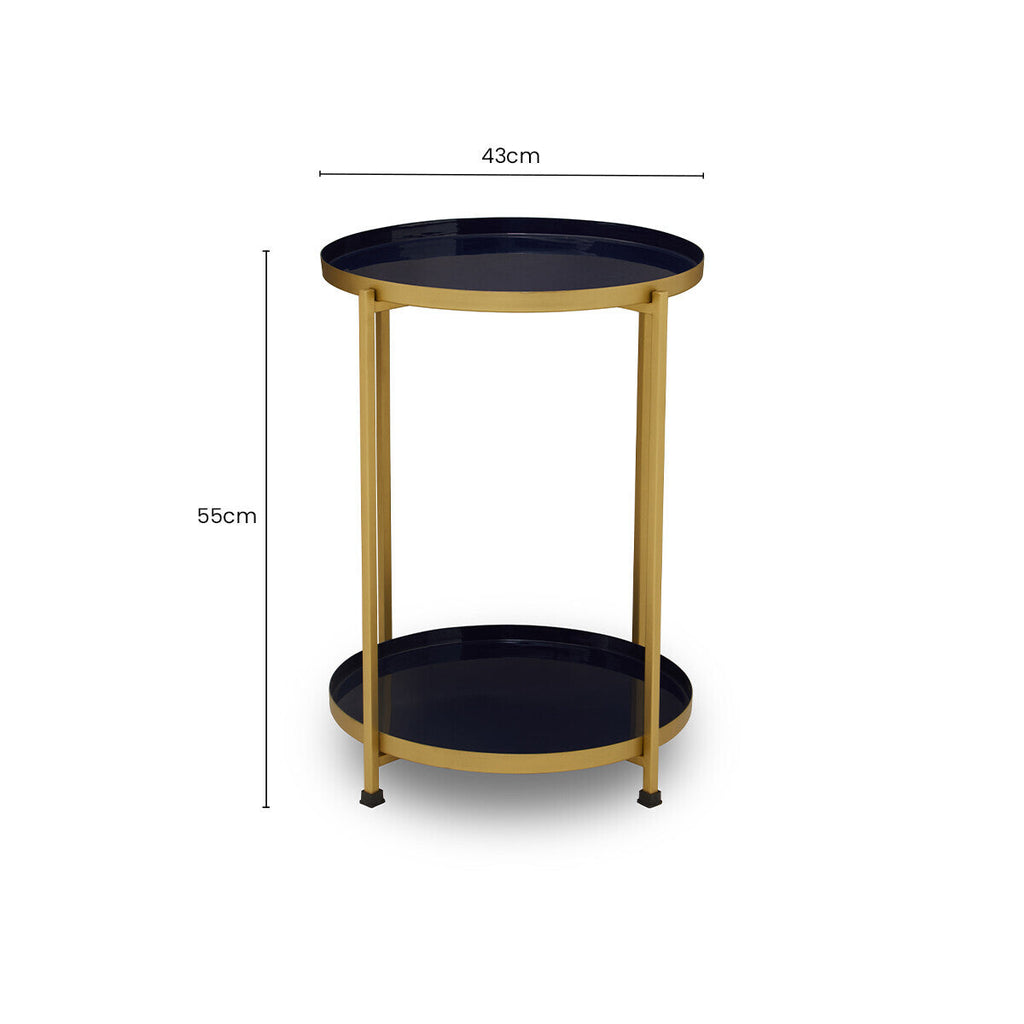 Orsina Rabia Blue Enamel Two-Tier Side Table | Brass Finish Metal