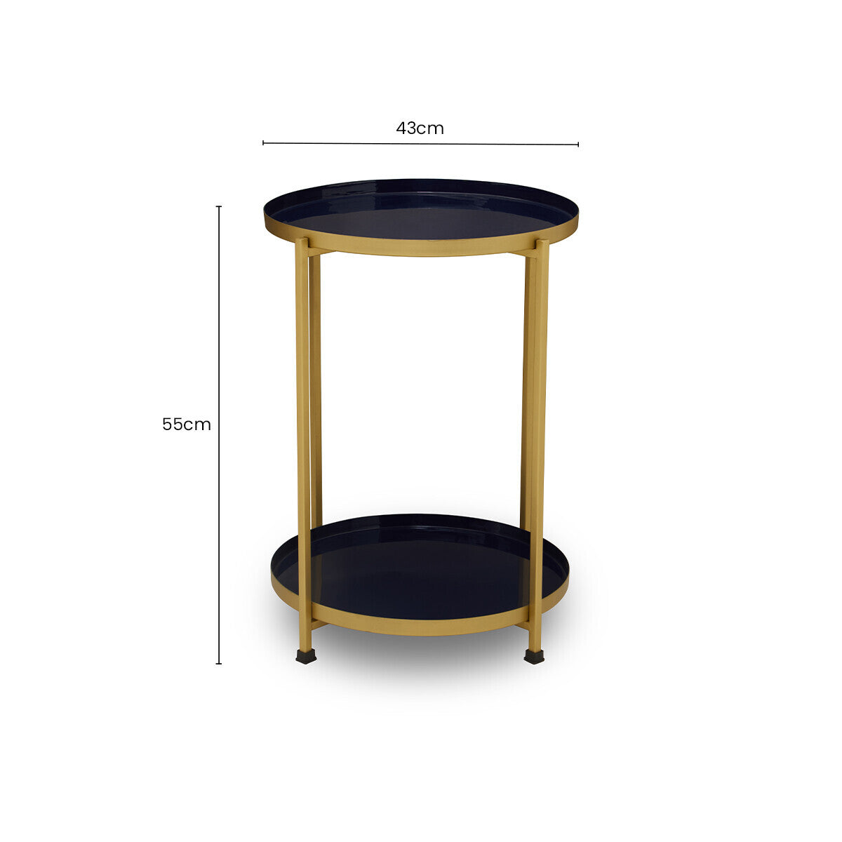 Orsina Rabia Blue Enamel Two-Tier Side Table | Brass Finish Metal