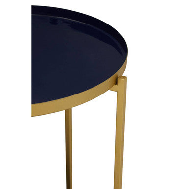 Orsina Rabia Blue Enamel Two-Tier Side Table | Brass Finish Metal