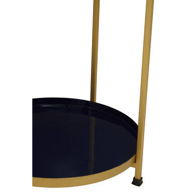 Orsina Rabia Blue Enamel Two-Tier Side Table | Brass Finish Metal