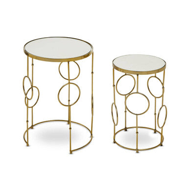 Orsina Rabia Gold Nesting Side Tables | Set of 2 Mirrored Accent Tables