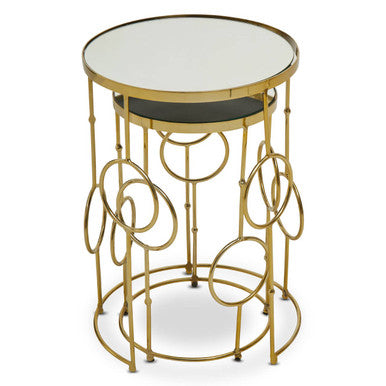 Orsina Rabia Gold Nesting Side Tables | Set of 2 Mirrored Accent Tables