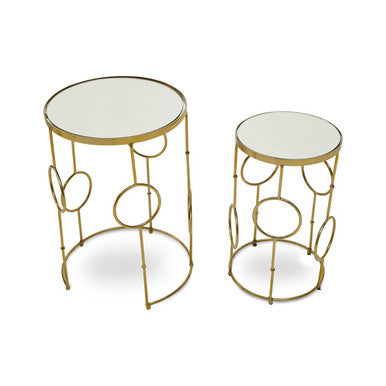 Orsina Rabia Gold Nesting Side Tables | Set of 2 Mirrored Accent Tables