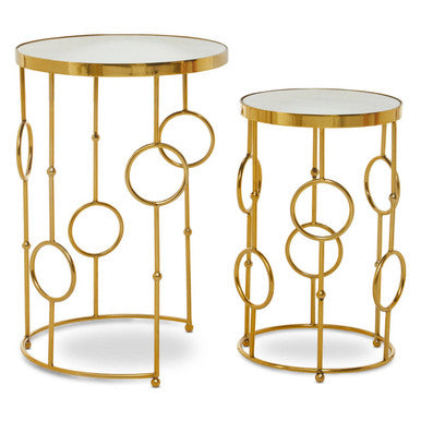 Orsina Rabia Gold Nesting Side Tables | Set of 2 Mirrored Accent Tables