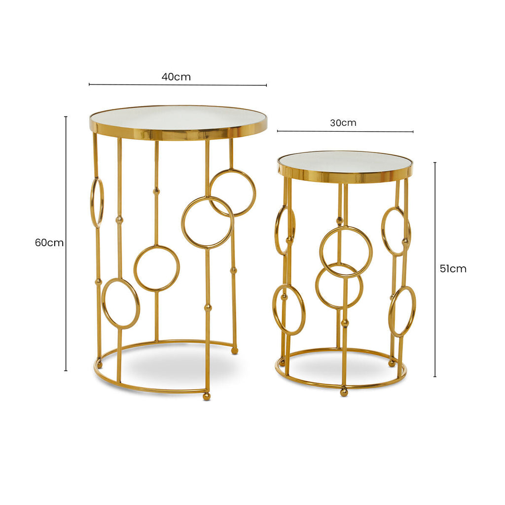 Orsina Rabia Gold Nesting Side Tables | Set of 2 Mirrored Accent Tables
