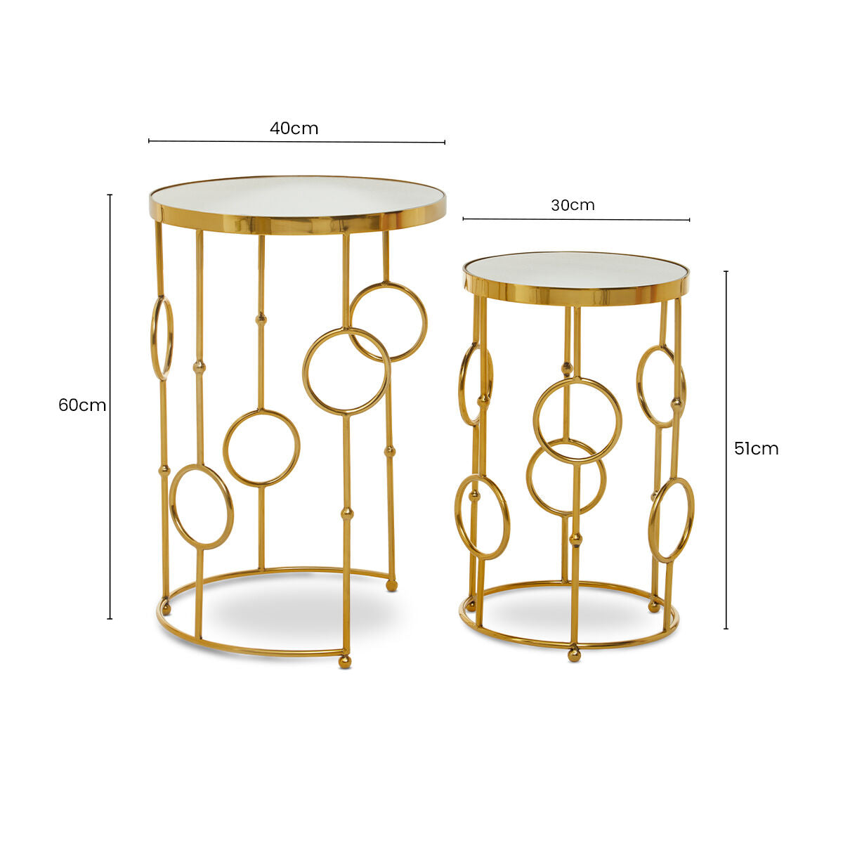 Orsina Rabia Gold Nesting Side Tables | Set of 2 Mirrored Accent Tables