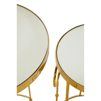 Orsina Rabia Gold Nesting Side Tables | Set of 2 Mirrored Accent Tables