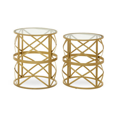 Orsina Rabia Gold Diamond Pattern Side Tables - Set of 2 Nesting Tables