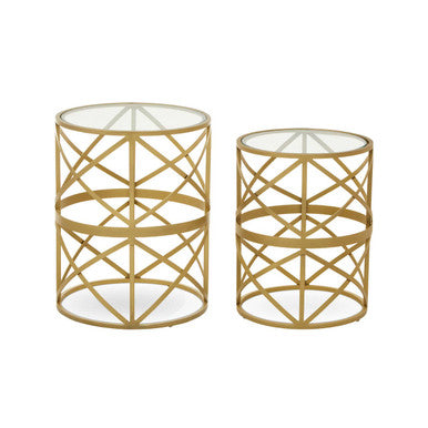 Orsina Rabia Gold Diamond Pattern Side Tables - Set of 2 Nesting Tables
