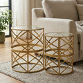 Orsina Rabia Gold Diamond Pattern Side Tables - Set of 2 Nesting Tables