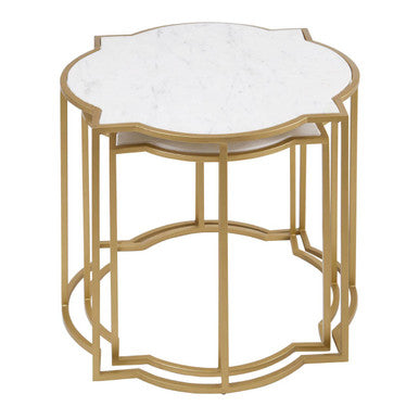 Orsina Rabia White Marble Side Tables – Set of 2 Brass Quatrefoil