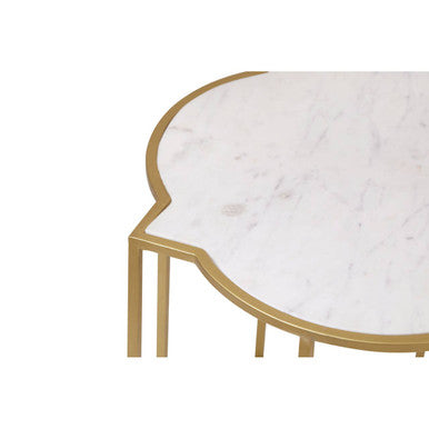 Orsina Rabia White Marble Side Tables – Set of 2 Brass Quatrefoil