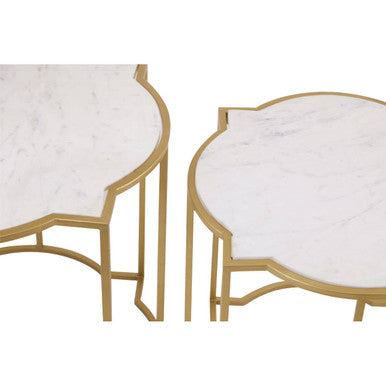Orsina Rabia White Marble Side Tables – Set of 2 Brass Quatrefoil