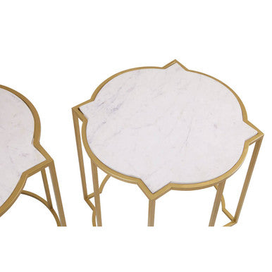 Orsina Rabia White Marble Side Tables – Set of 2 Brass Quatrefoil