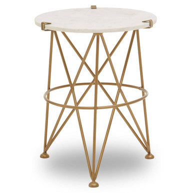 Orsina Rabia White Marble Side Table – Gold Brass Accent Table