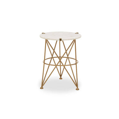 Orsina Rabia White Marble Side Table – Gold Brass Accent Table