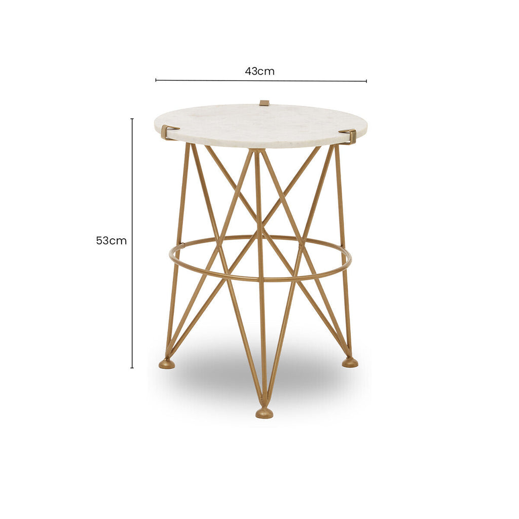 Orsina Rabia White Marble Side Table – Gold Brass Accent Table