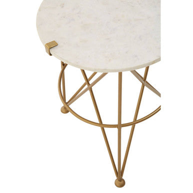 Orsina Rabia White Marble Side Table – Gold Brass Accent Table