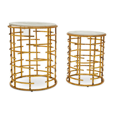 Orsina Rabia White Marble Nesting Tables - Set of 2 Round Gold Side Tables
