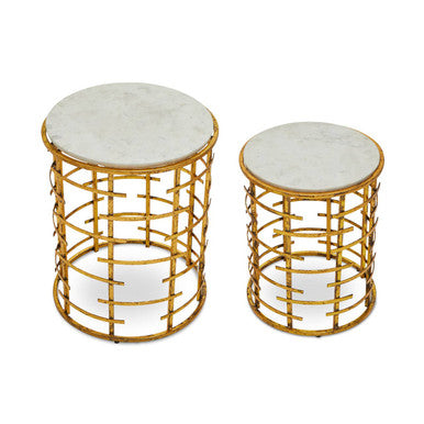 Orsina Rabia White Marble Nesting Tables - Set of 2 Round Gold Side Tables
