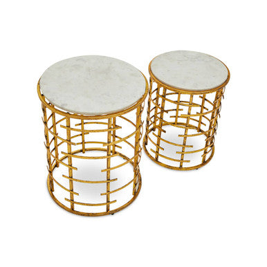 Orsina Rabia White Marble Nesting Tables - Set of 2 Round Gold Side Tables