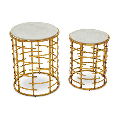 Orsina Rabia White Marble Nesting Tables - Set of 2 Round Gold Side Tables