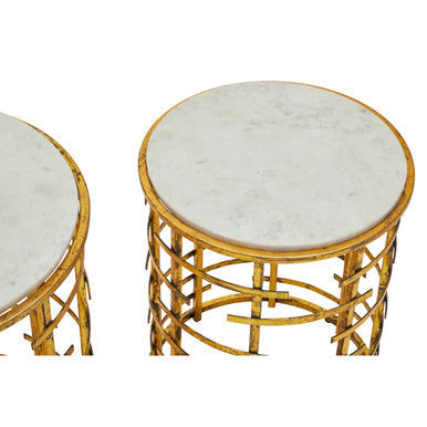 Orsina Rabia White Marble Nesting Tables - Set of 2 Round Gold Side Tables