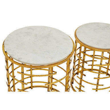 Orsina Rabia White Marble Nesting Tables - Set of 2 Round Gold Side Tables