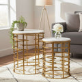 Orsina Rabia White Marble Nesting Tables - Set of 2 Round Gold Side Tables