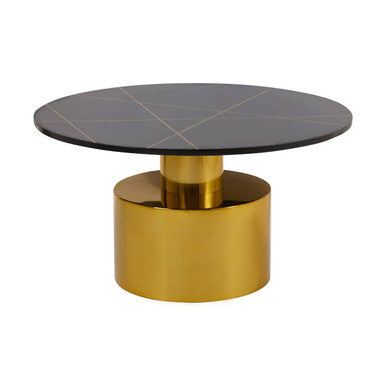 Orsina Rabia Round Black Marble Coffee Table with Gold Pedestal Base