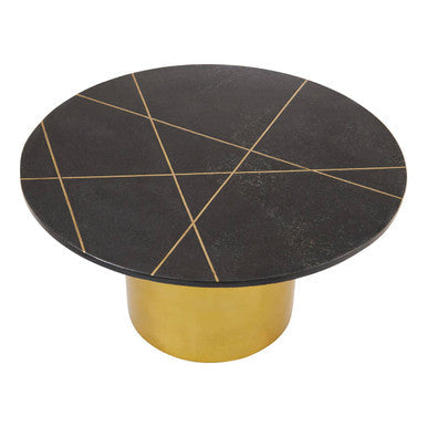 Orsina Rabia Round Black Marble Coffee Table with Gold Pedestal Base