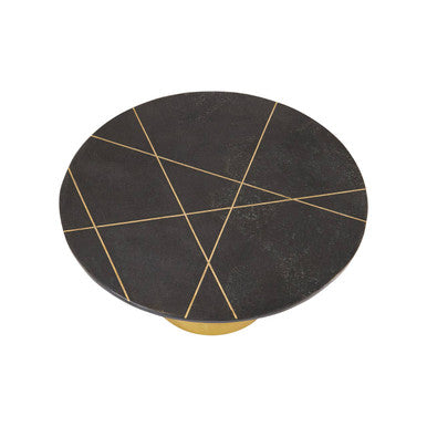 Orsina Rabia Round Black Marble Coffee Table with Gold Pedestal Base
