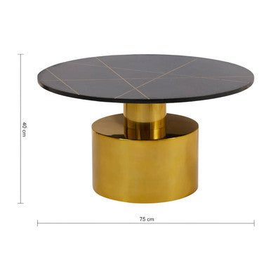 Orsina Rabia Round Black Marble Coffee Table with Gold Pedestal Base