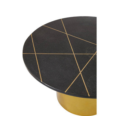 Orsina Rabia Round Black Marble Coffee Table with Gold Pedestal Base