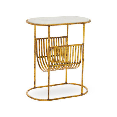 Orsina White Marble Side Table with Gold Magazine Rack – Rabia