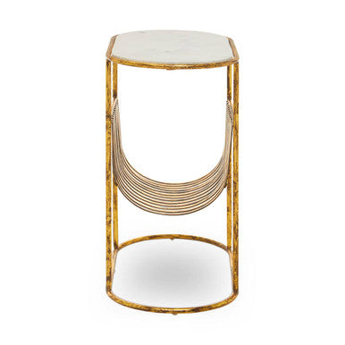 Orsina White Marble Side Table with Gold Magazine Rack – Rabia