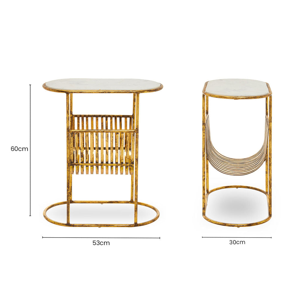 Orsina White Marble Side Table with Gold Magazine Rack – Rabia
