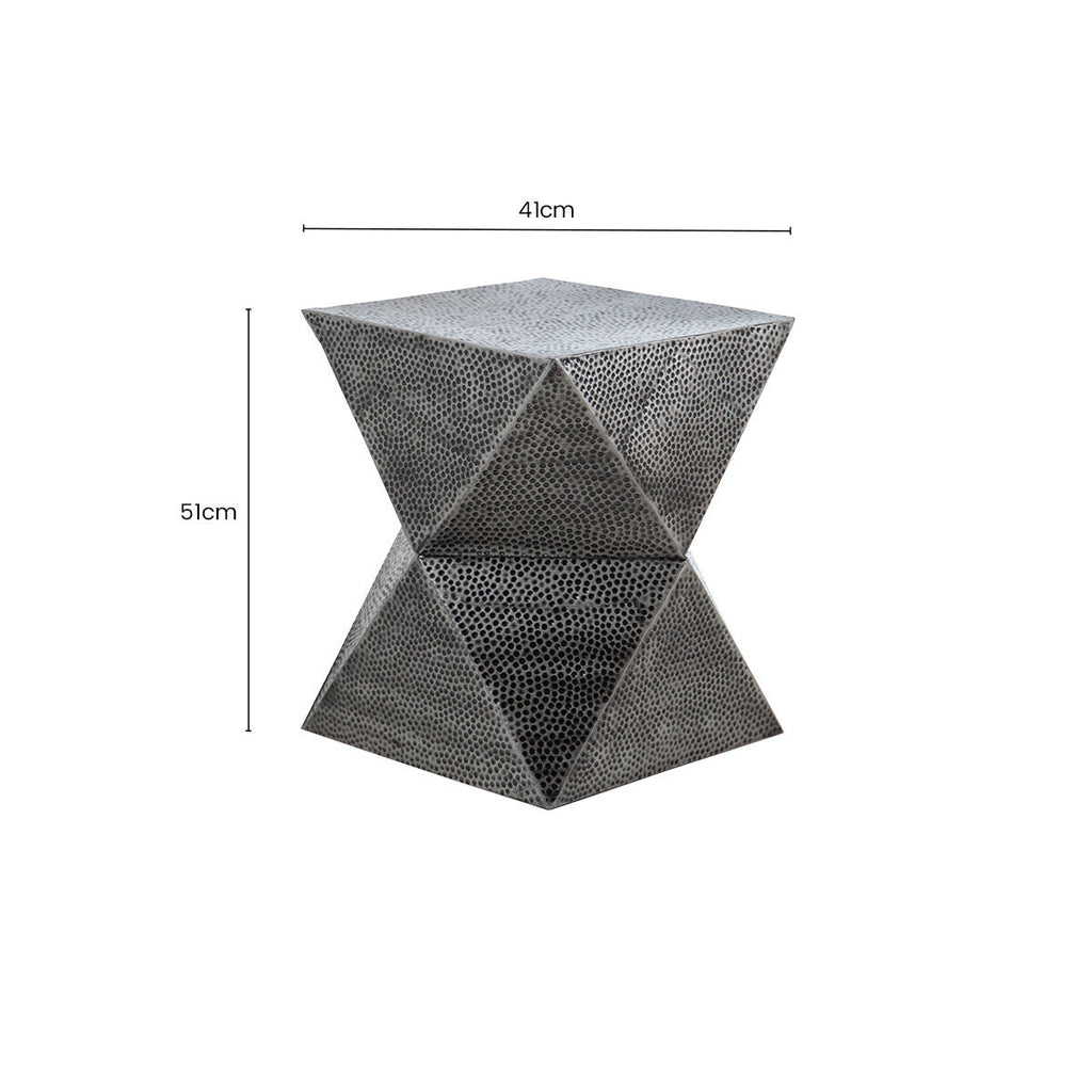 Orsina Rabia Inverted Triangular Stool – Antique Zinc Metal Side Table