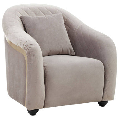 Orsina Fifi Grey Velvet Accent Chair – Quilted Back with Gold Detail