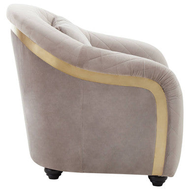 Orsina Fifi Grey Velvet Accent Chair – Quilted Back with Gold Detail