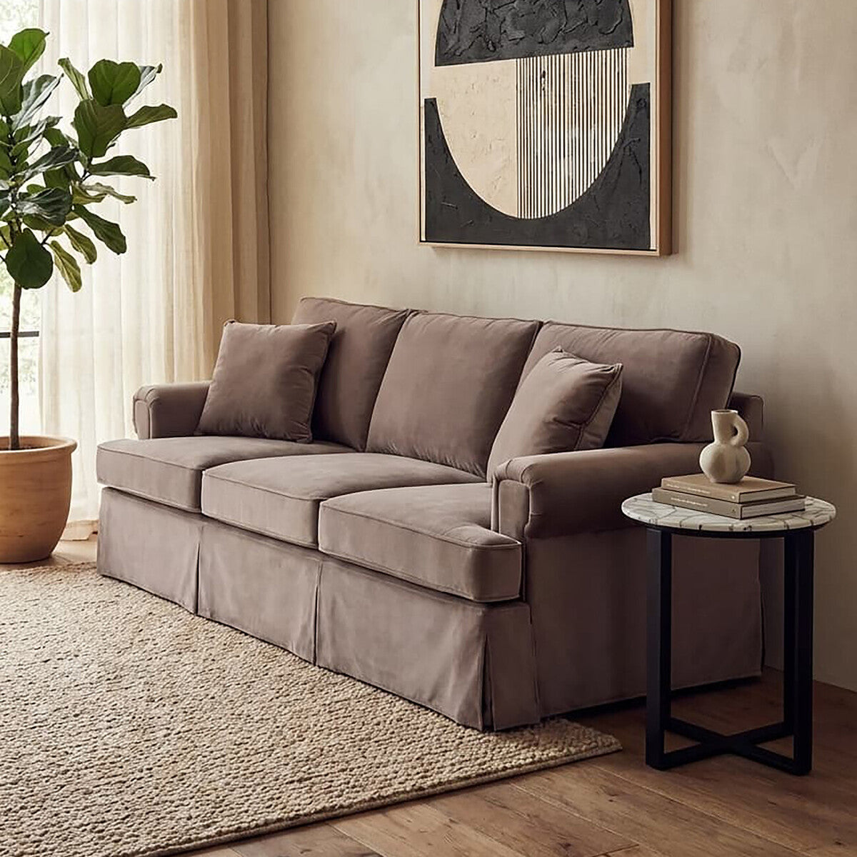 Orsina Ralph 3 Seater Mink Velvet Sofa – Luxury Modern Living Room Seating