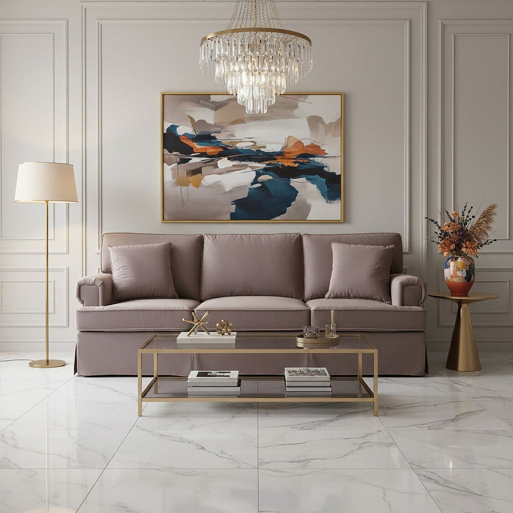 Orsina Ralph 3 Seater Mink Velvet Sofa – Luxury Modern Living Room Seating