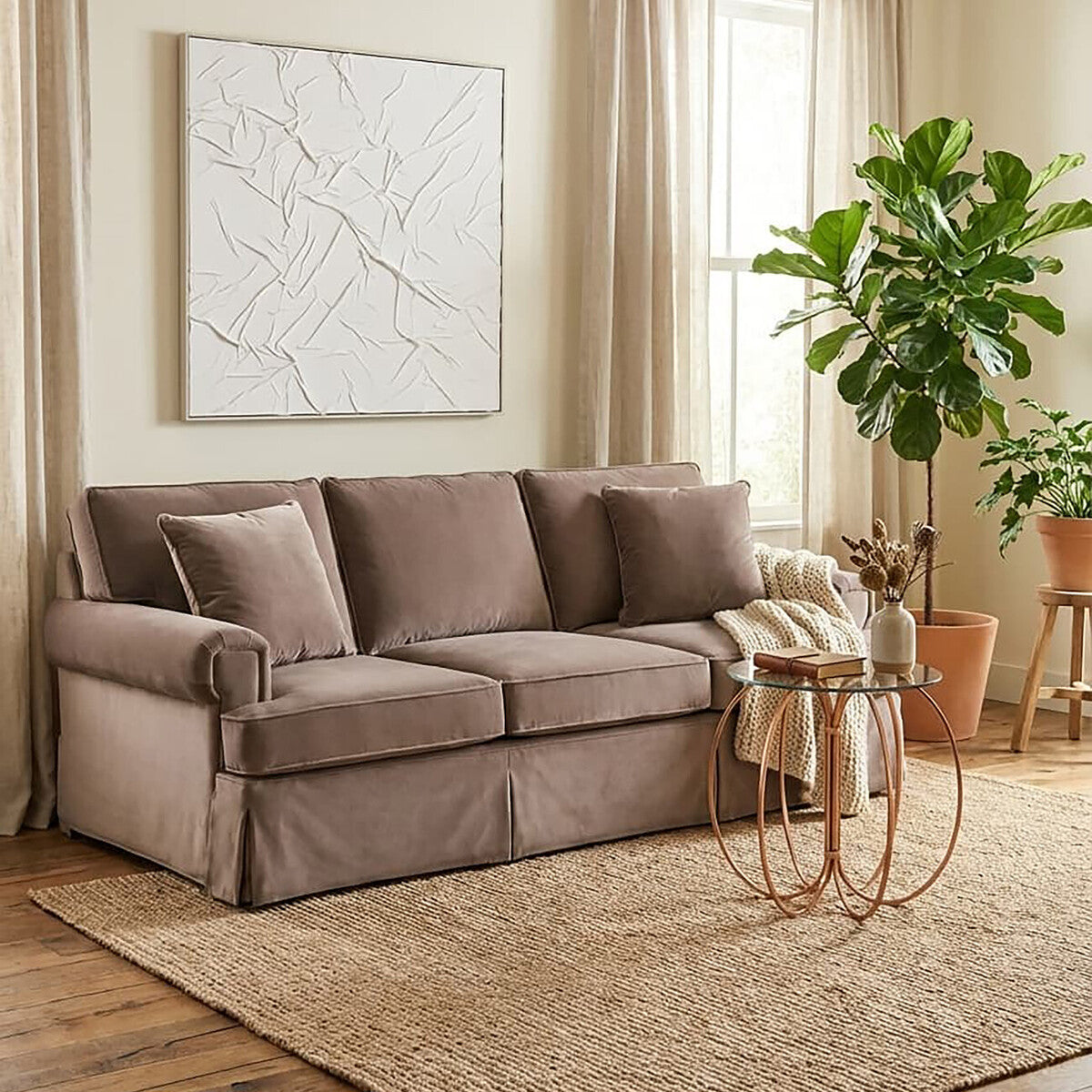 Orsina Ralph 3 Seater Mink Velvet Sofa – Luxury Modern Living Room Seating
