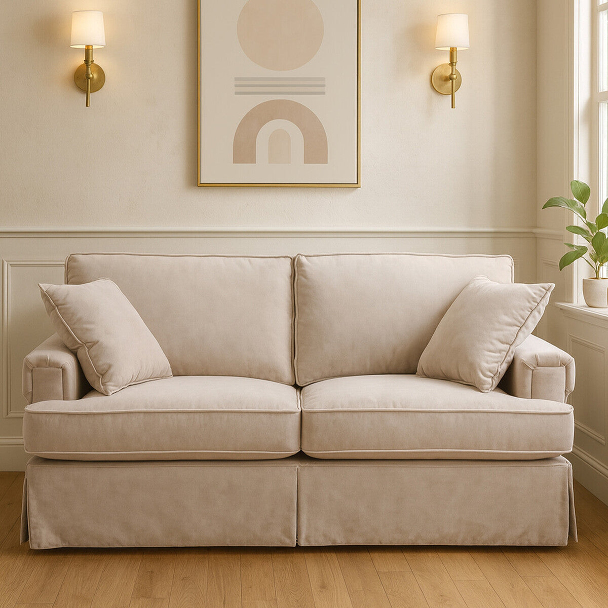 Orsina Ralph 2 Seater Mink Velvet Sofa – Modern Compact Two-Seater
