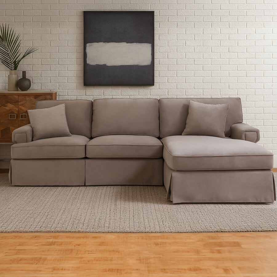 Orsina Ralph 3 Seater Right Chaise Sofa | Mink Velvet Upholstery
