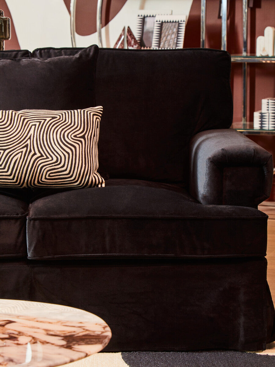 Orsina Ralph 3-Seater Black Velvet Sofa – Modern Deep Cushion Lounge